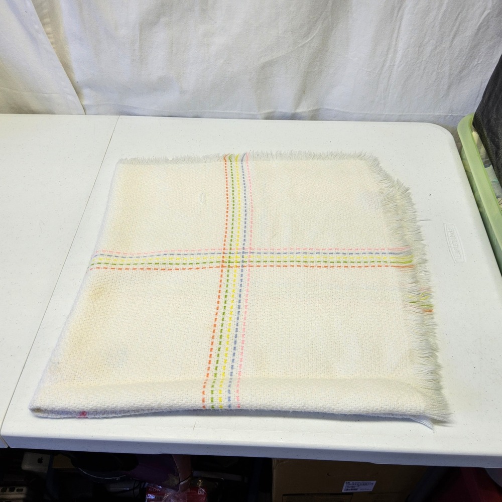 The Three Weavers Baby Blanket Kids OS White Vintage Handwoven Orlon Bear Plaid - Picture 14 of 16
